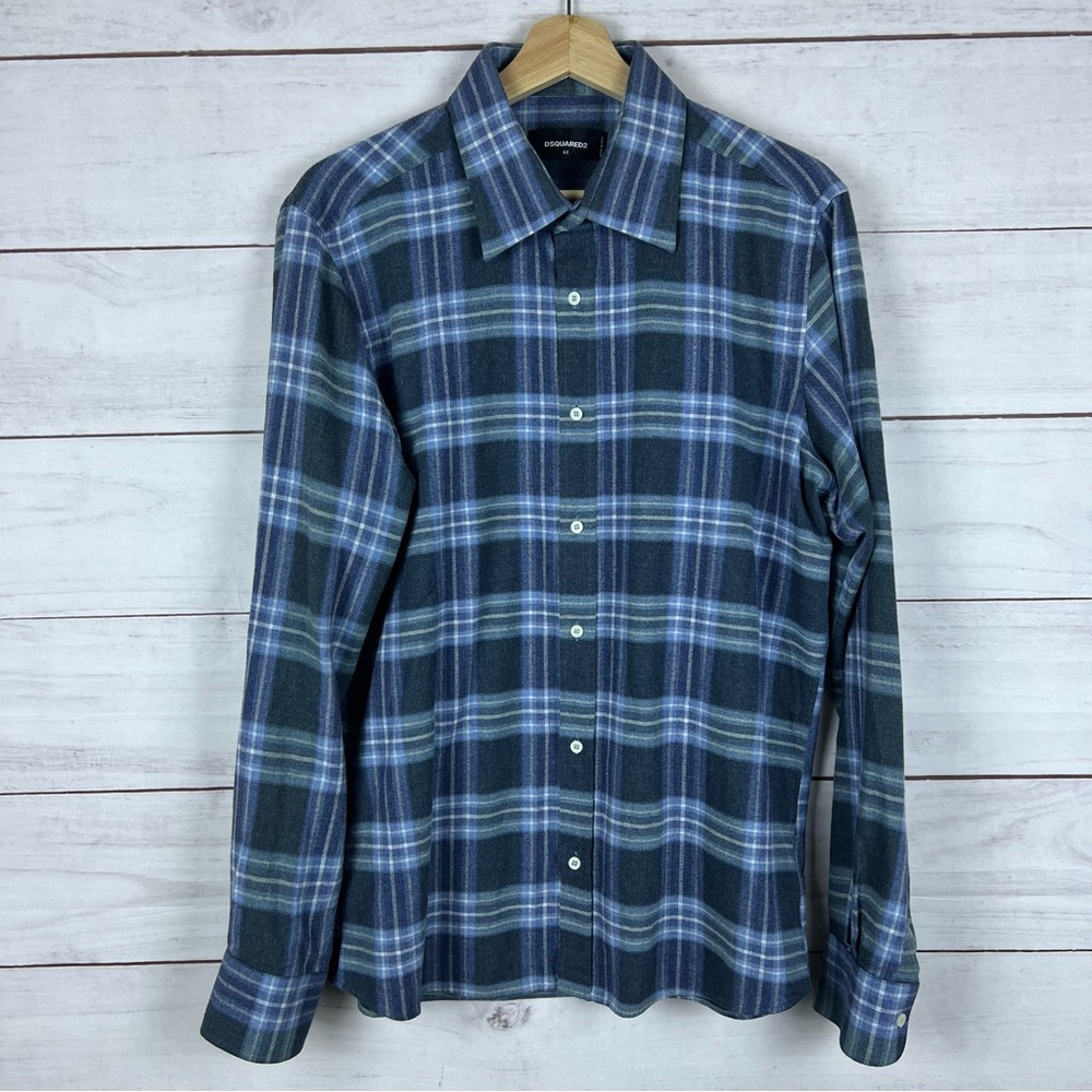 Dsquared2 Button Up Shirt Cotton Plaid Blue Men’s Size 44